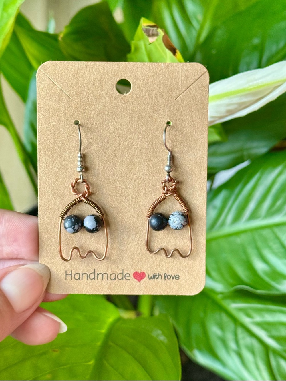 Handmade SNOWFLAKE OBSEDIAN Ghosty Earrings